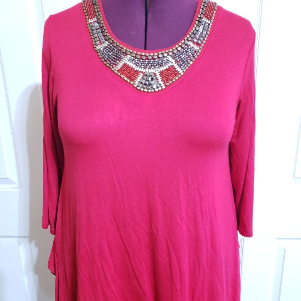 Lavanya Womens Red 3/4 Sleeve Tunic Top